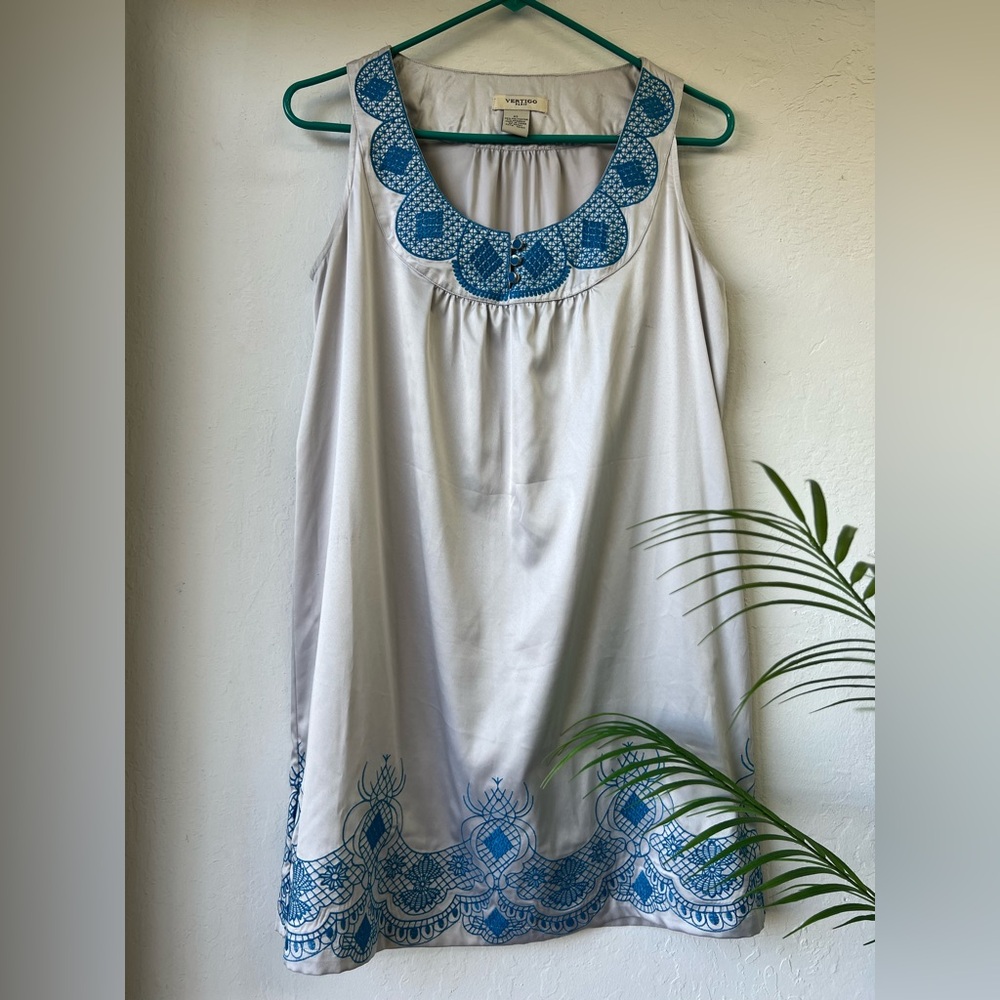 Silver and Blue Embroidered Sleeveless Dress from Vertigo Paris, Size XS